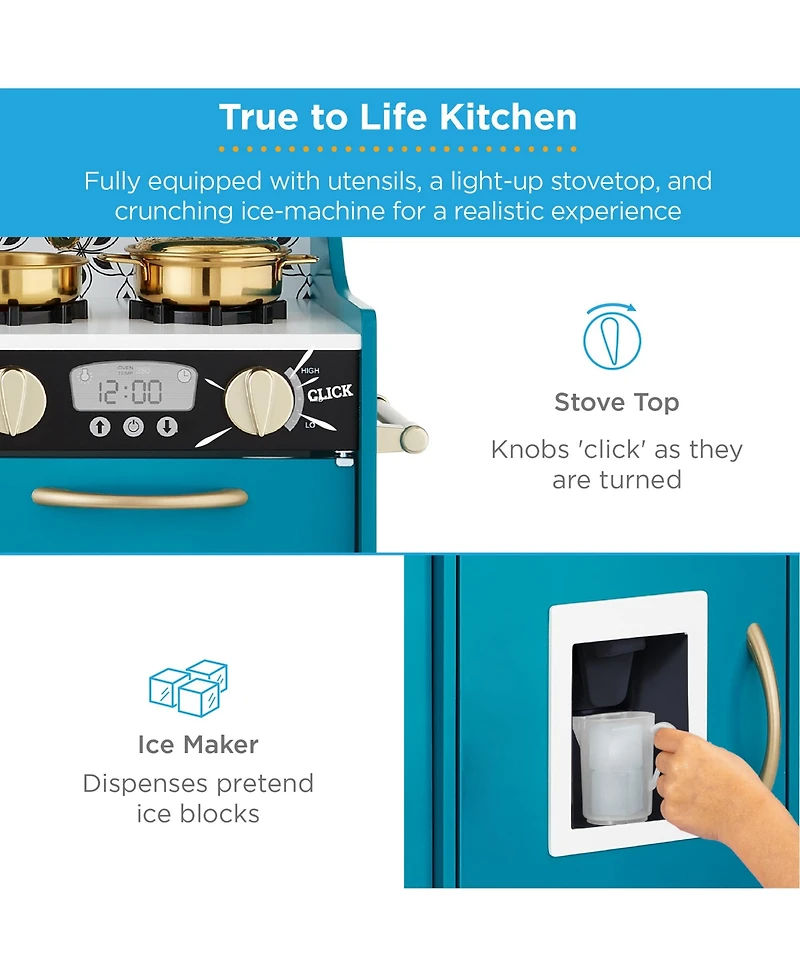 Best Choice Products Pretend Play Kitchen Wooden Toy Set for Kids w/ Telephone, Utensils, Oven, Microwave