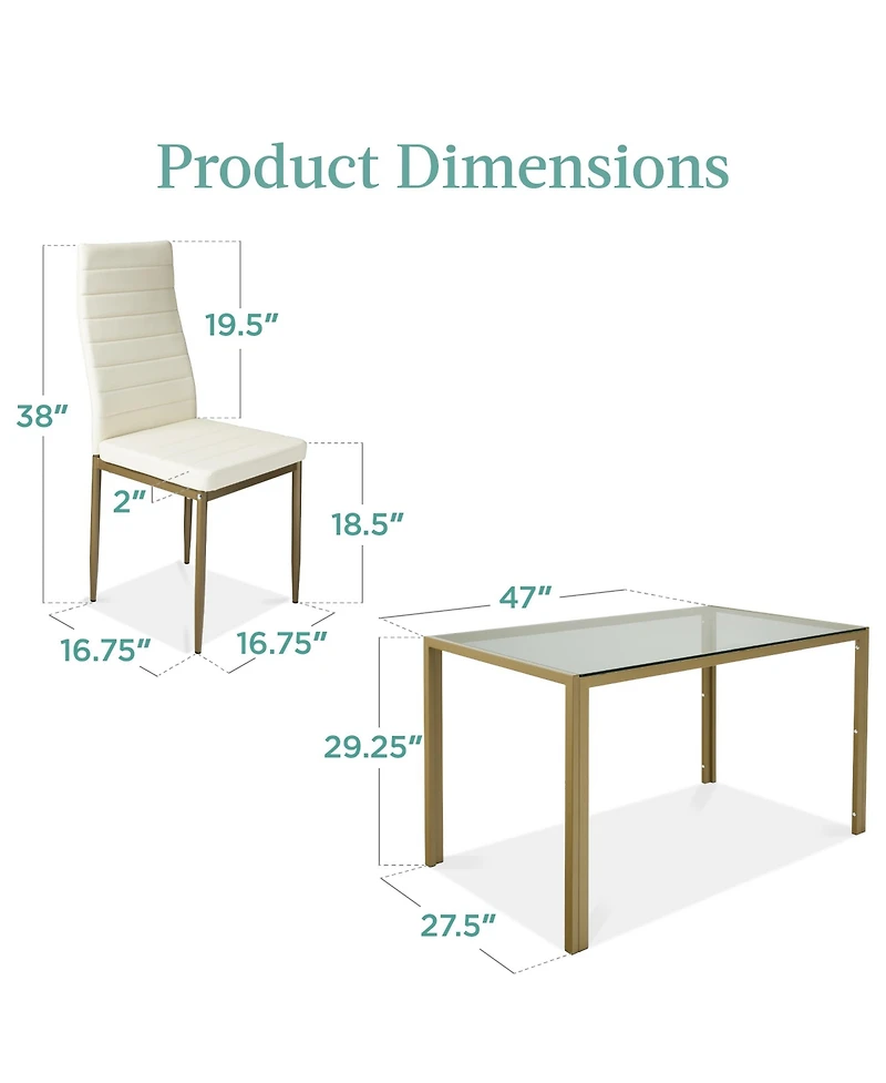 Best Choice Products 5-Piece Kitchen Dining Table Set w/ Glass Tabletop, 4 Faux Leather Chairs