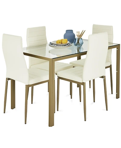 Best Choice Products 5-Piece Kitchen Dining Table Set w/ Glass Tabletop, 4 Faux Leather Chairs
