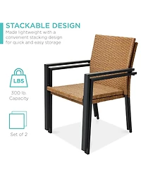 Best Choice Products Set of 2 Wicker Chairs, Stackable Outdoor Dining Furniture w/ Armrests