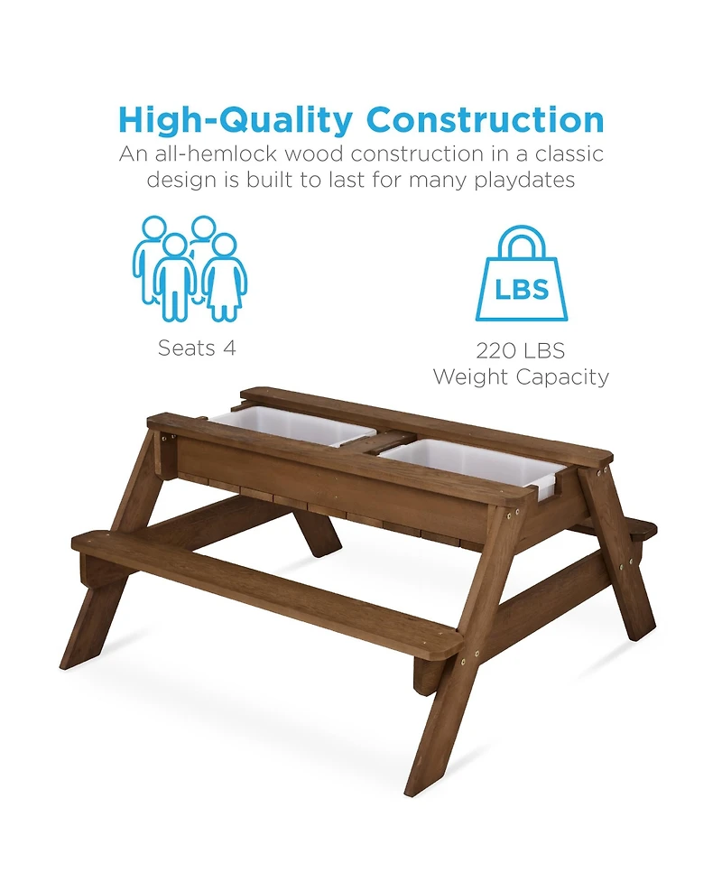 Best Choice Products Kids 3-in-1 Outdoor Convertible Activity Sand & Water Picnic Table w/ Umbrella