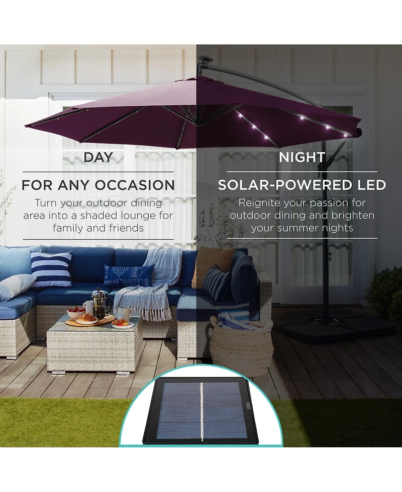 Best Choice Products 10ft Solar Led Offset Hanging Outdoor Market Patio Umbrella w/ Adjustable Tilt