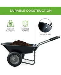 Best Choice Products Dual-Wheel Home Wheelbarrow Yard Garden Cart for Lawn, Construction