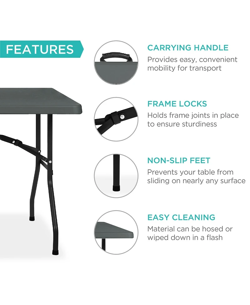 Best Choice Products 8ft Plastic Folding Table, Indoor Outdoor Heavy Duty Portable w/ Handle, Lock for Picnic
