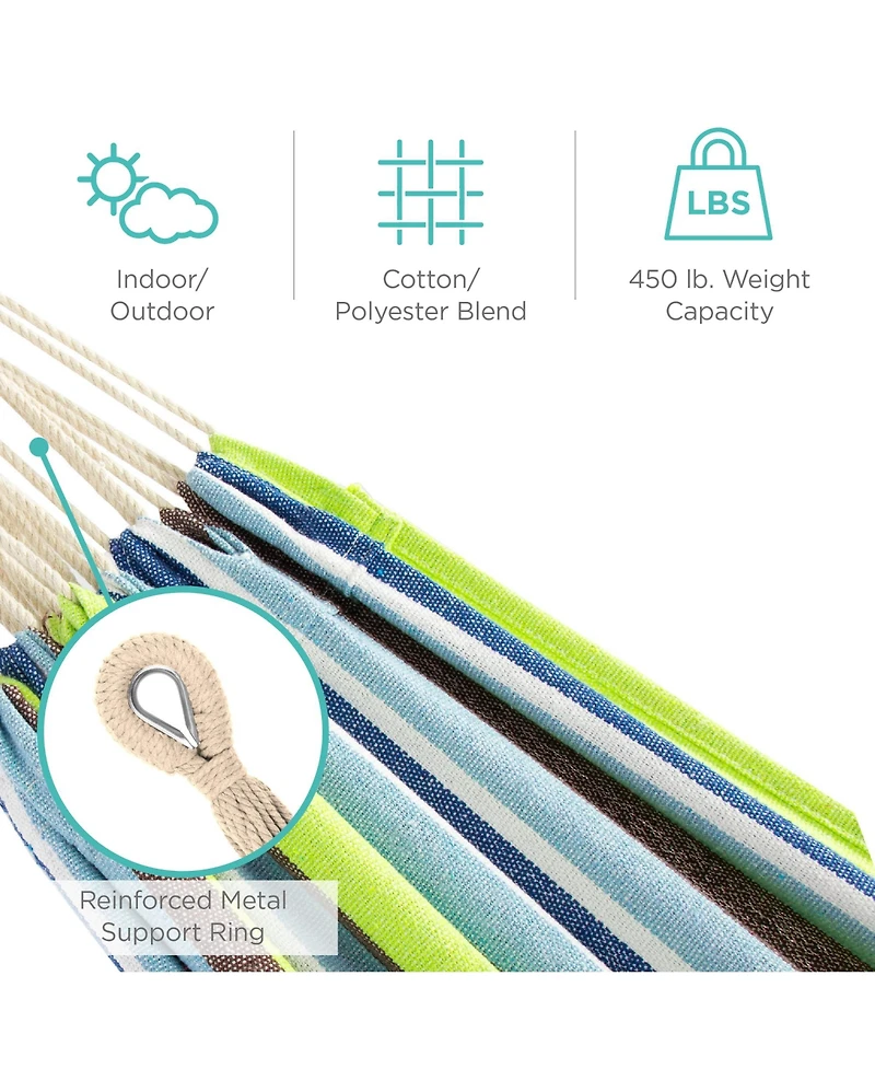 Best Choice Products 2-Person Brazilian-Style Cotton Double Hammock with Stand Set w/ Carrying Bag