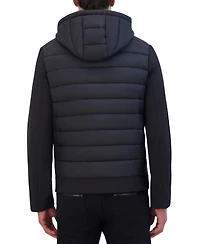 Kenneth Cole Men's Mixed-Media Hooded Soft Shell Bomber Jacket
