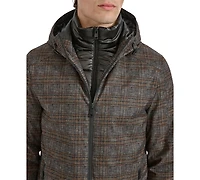 Kenneth Cole Men's Water-Resistant Hooded Stadium Coat with Removable Puffer Bib