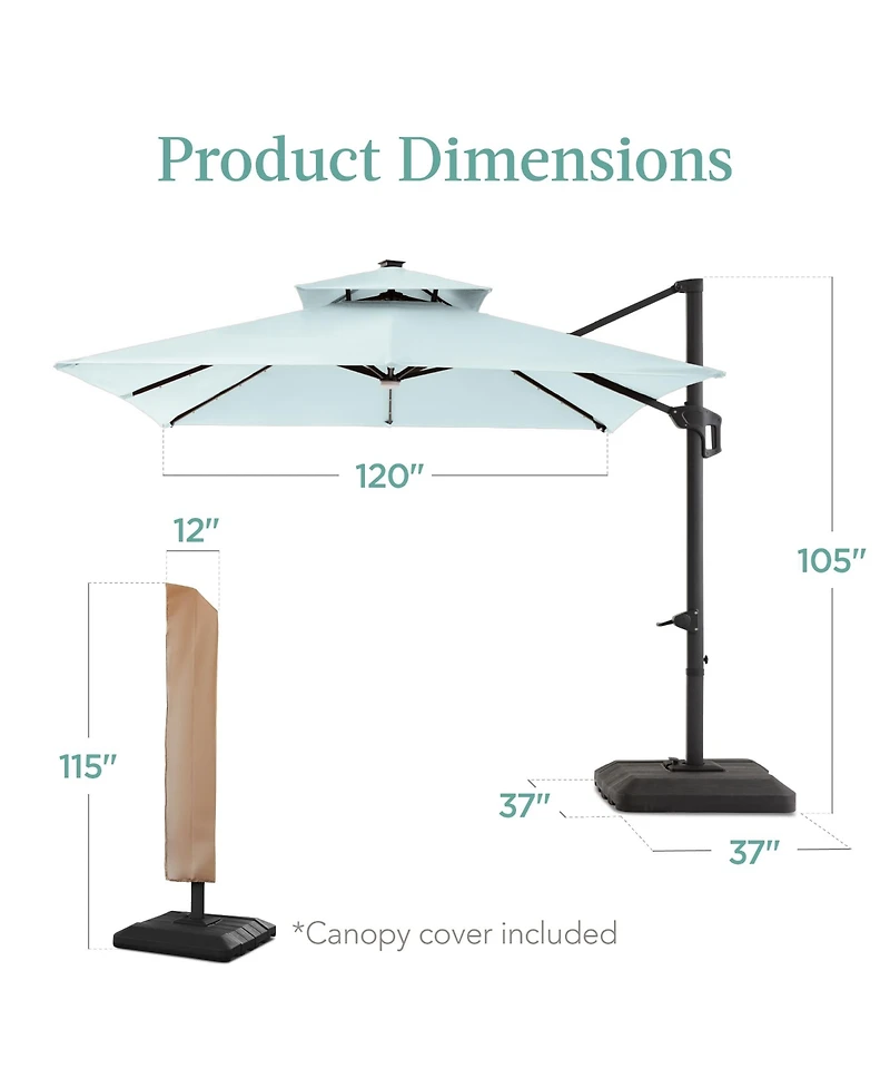Best Choice Products 10x10ft 2-Tier Square Outdoor Solar Led Cantilever Patio Umbrella w/ Base Included