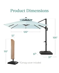 Best Choice Products 10x10ft 2-Tier Square Outdoor Solar Led Cantilever Patio Umbrella w/ Base Included