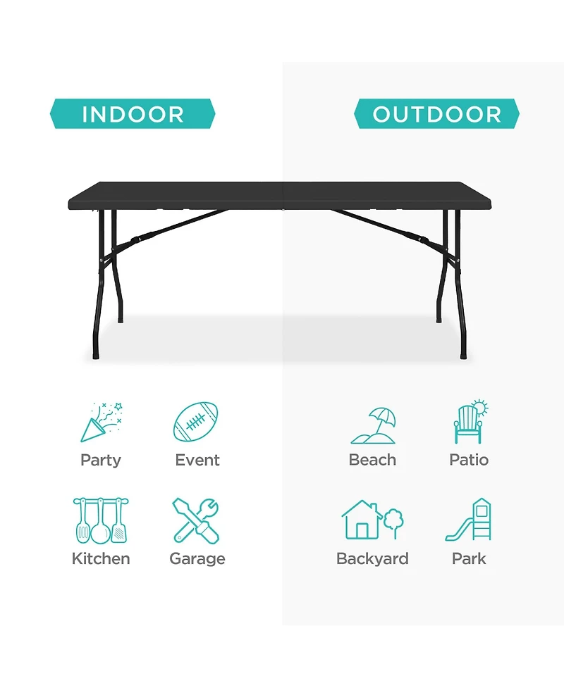 Best Choice Products 6ft Plastic Folding Table, Indoor Outdoor Heavy Duty Portable w/ Handle, Lock