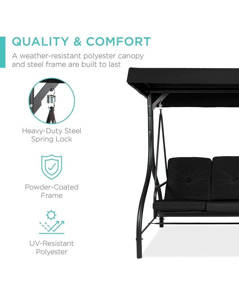 Best Choice Products 3-Seat Outdoor Converting Canopy Swing Glider Patio Hammock w/ Removable Cushions