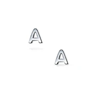 Bling Jewelry Abc Minimalist Geometric Capital Block Alphabet Letter Initial Stud Earrings .925 Sterling Silver