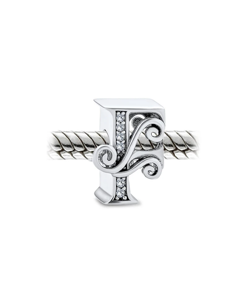 Bling Jewelry Initial Alphabet Bead Charm Fancy Scroll Cz Sparkle Block Letter A-z for Bracelet