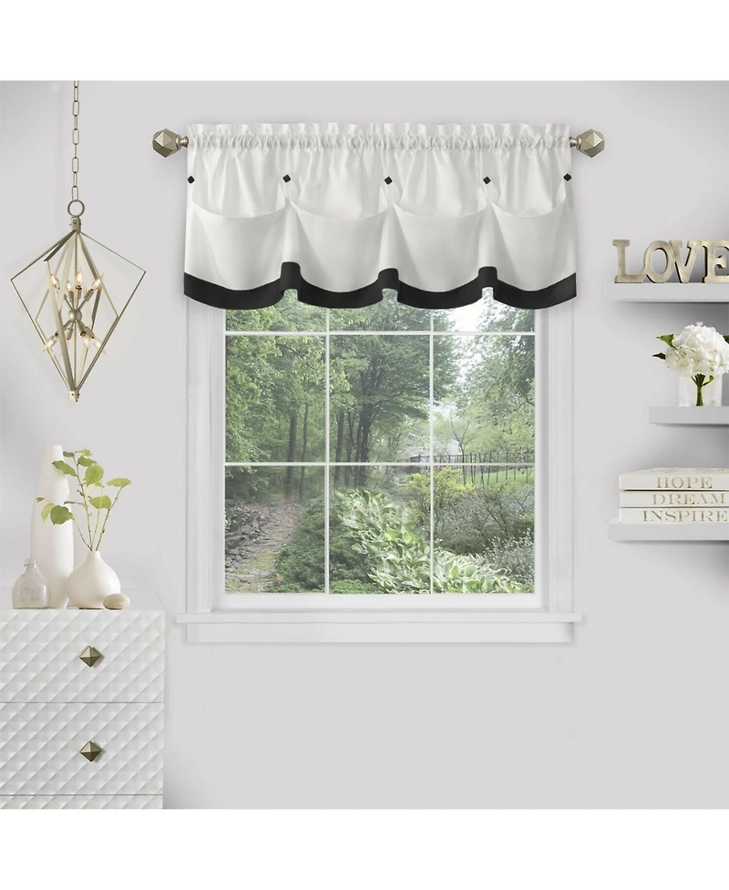 Kate Aurora Country Farmhouse Living Solid Colored Button Tuck Window Valance - 56in W x 14in L, Linen