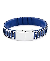 Rhona Sutton Blue Grey Leather with Chain Stainless Steel Bracelet