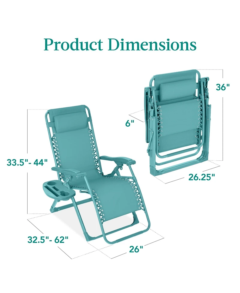 Best Choice Products Monochromatic Zero Gravity Chair, Folding Patio Recliner w/Side Tray, Headrest