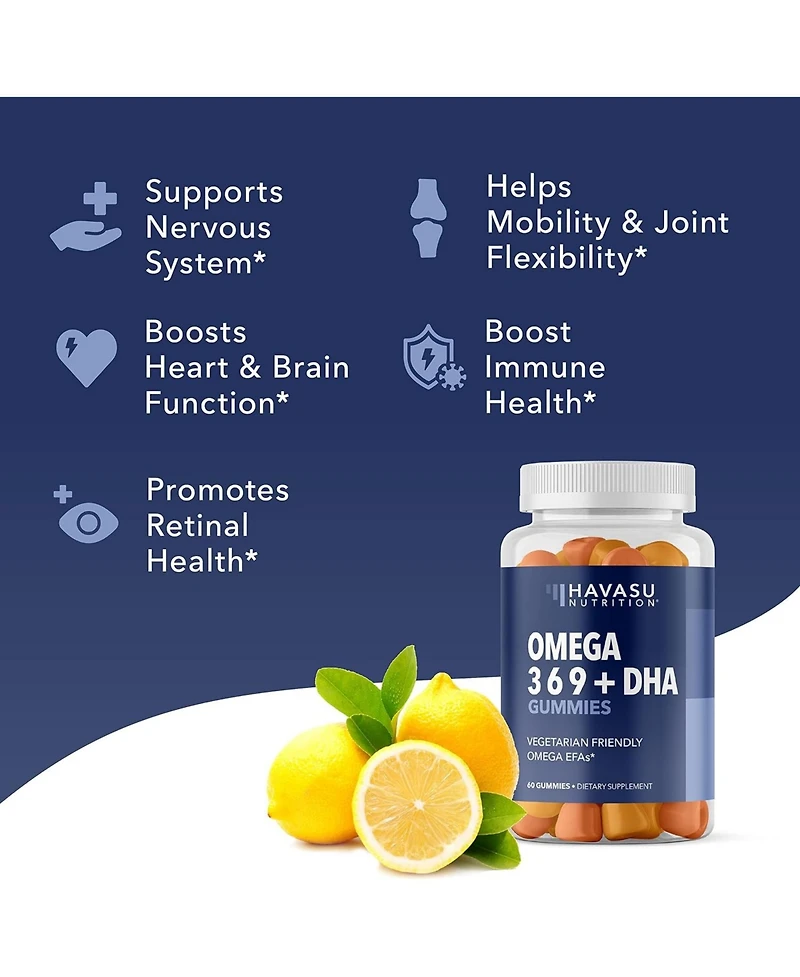 Omega + Dha Gummies, Lemon & Orange Flavor, Havasu Nutrition, 60ct