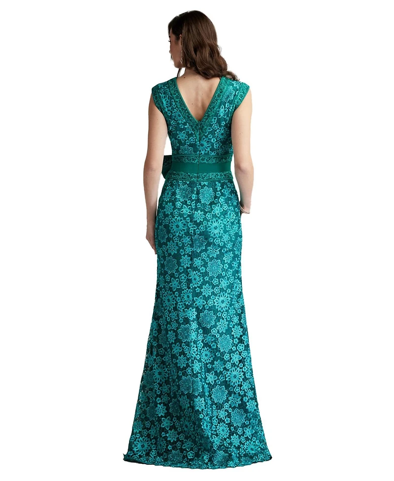 Tadashi Shoji Women's Esha Embroidered Waist Bow Gown