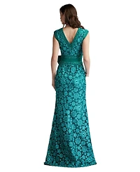 Tadashi Shoji Women's Esha Embroidered Waist Bow Gown