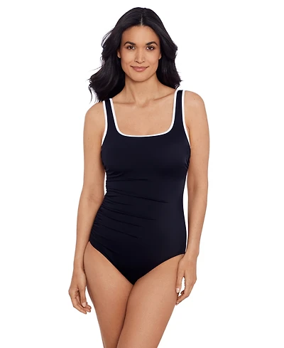 ShapeSolver Sport by Mimi Flamingo Women's Sporty Side Shirred Binded Tank One Piece Swimsuit