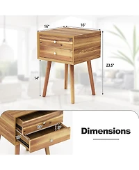 Gymax 2PCS Wooden Nightstand Mid-Century End Side Table W/2 Storage Drawers Natural