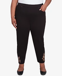 Alfred Dunner Plus Size Rue Rivoli Embroidered Leaf Flat Elastic Waist Average Length Ponte Pants