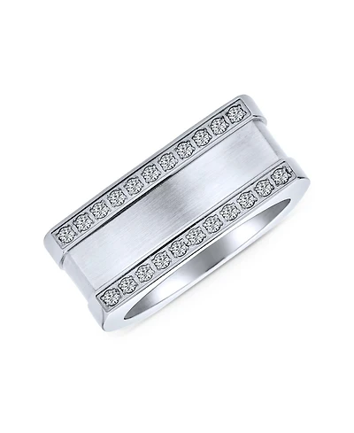 Bling Jewelry Greek Key Geometric Pave Cz Accent Cubic Zirconia Cross Rectangle Signet Statement Band Ring Stainless Steel
