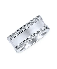 Bling Jewelry Greek Key Geometric Pave Cz Accent Cubic Zirconia Cross Rectangle Signet Statement Band Ring Stainless Steel