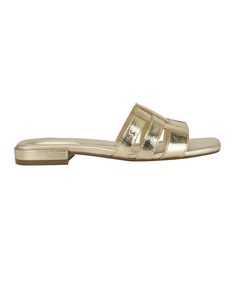 Calvin Klein Women's Tessie Slip-On Square Toe Flat Sandals