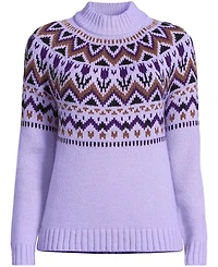 Lands' End Plus Cozy Lofty Fair Isle Yoke Mock Neck Sweater