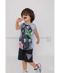 Monster Jam Toddler Boys Grave Digger El Toro Loco Megalodon T-Shirt Tank Top and French Terry Shorts 3 Piece Set to