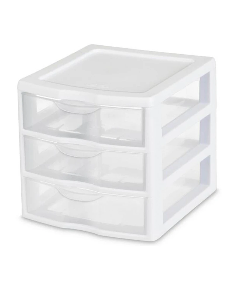 Sterilite ClearView Plastic Small 3 Drawer Desktop Storage Unit, White, 6 Pack