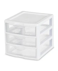 Sterilite ClearView Plastic Small 3 Drawer Desktop Storage Unit, White, 6 Pack