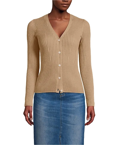 Lands' End Women's Fine Gauge Cotton Cardigan Sweater