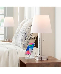 360 Lighting Justin 18" High Small Modern Accent Table Lamps Set of 2 Usb Port Pull Chain Silver Finish Metal Living Room Charging