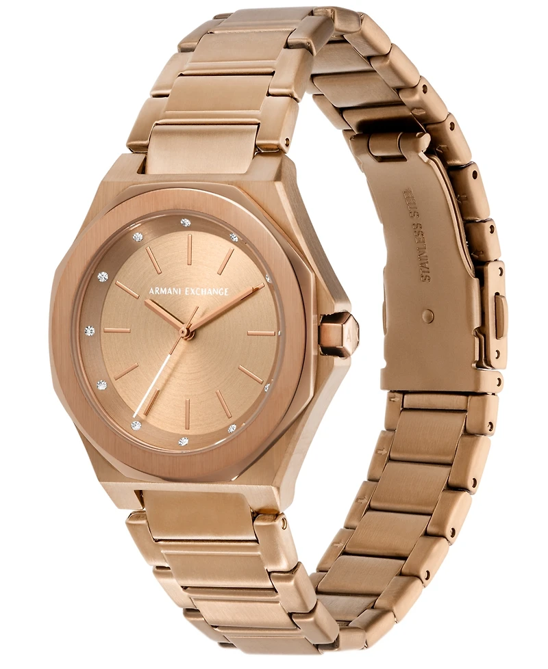 A|X Armani Exchange Unisex Quartz Three-Hand Rose Gold-Tone Stainless Steel Watch 34mm