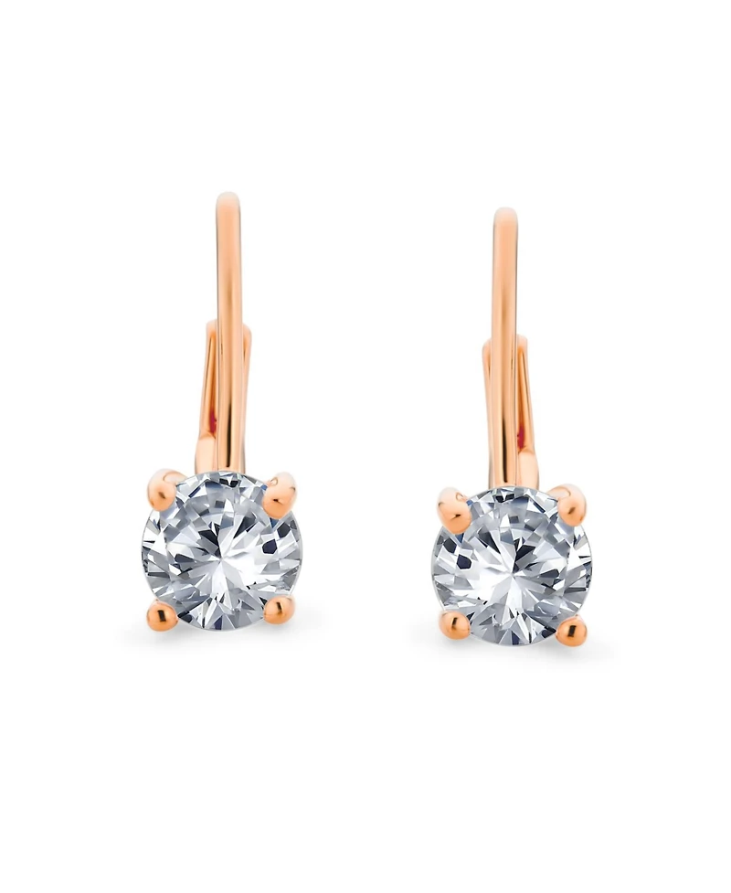 Bling Jewelry Traditional Round 1CT Cz Solitaire Drop Earrings Gold Plated .925 Sterling Silver Leverback