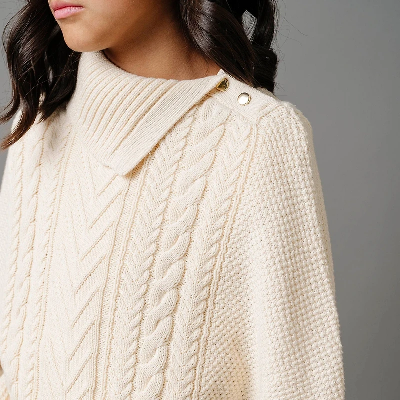 Hope & Henry Girls Organic Split Collar Cable Sweater Cape