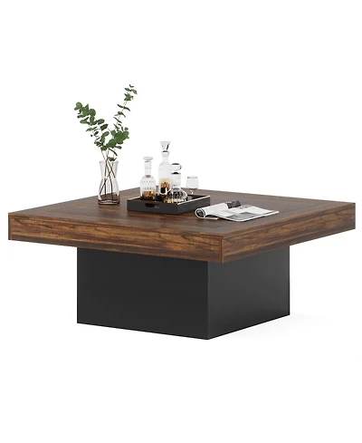 Tribesigns Led Coffee Table, Square Coffee Table Wood Low Coffee Table for Living Room