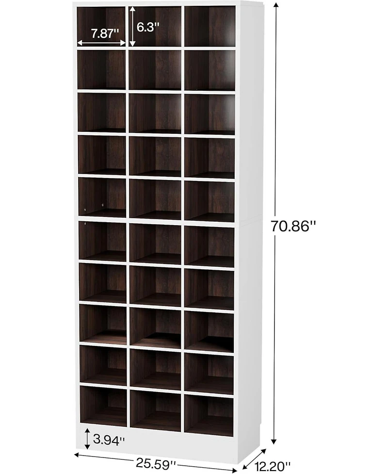 Tribesigns 10-Tier Shoe Storage Cabinet, White and Brown Wooden Shoe Rack with 30 Cubbies, Freestanding Tall Entryway Shoe Organizer for Closet, Entry