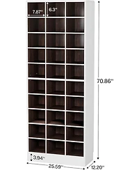 Tribesigns 10-Tier Shoe Storage Cabinet, White and Brown Wooden Shoe Rack with 30 Cubbies, Freestanding Tall Entryway Shoe Organizer for Closet, Entry