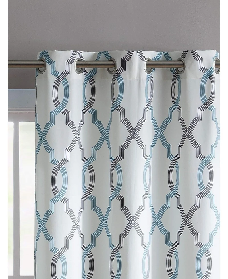 Kate Aurora 2 Piece Grommet Top Light Filtering Geometric Window Curtain Panels - 84 in. Long - Navy Blue