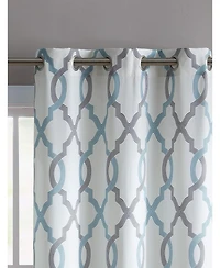 Kate Aurora 2 Piece Grommet Top Light Filtering Geometric Window Curtain Panels - 84 in. Long - Navy Blue