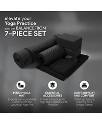BalanceFrom Fitness 7 Piece Yoga Set with Mat, Stretch Strap & Knee Pad