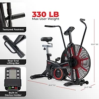 Sunny Health & Fitness Smart Customizable Air Bike Trainer, 330LB Capacity Leg + Arm Cardio Workout, with SunnyFit App Bluetooth Link