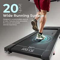 Sunny Health & Fitness Foldable 15 Level Auto Incline Treadmill, 20" Wide Running Belt, Quiet Brushless Motor, Digital Display, 300 Lb Weight Cap