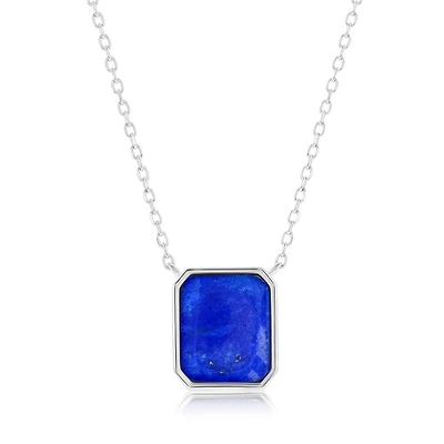 Caribbean Treasures Sterling Silver Rectangle Necklace (Available Lapis, Malachite or Kyanite)