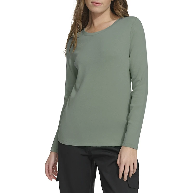 Tommy Hilfiger Women's Cotton Blend Ribbed Long Sleeve T-Shirt
