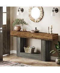Tribesigns 63" Console Table, Farmhouse 2-Tier Entryway Table with U-Shaped Base, Narrow Long Wood Sofa Table Behind Couch Table for Living Room,