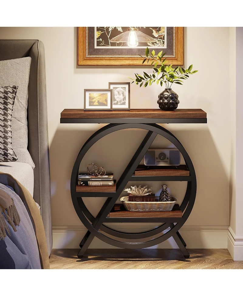 Tribesigns End Table, 3-Tier Narrow Side Table, Wood Sofa Side Table with Geometric Metal Frame, Industrial Nightstand and Bedside Table for Bedroom
